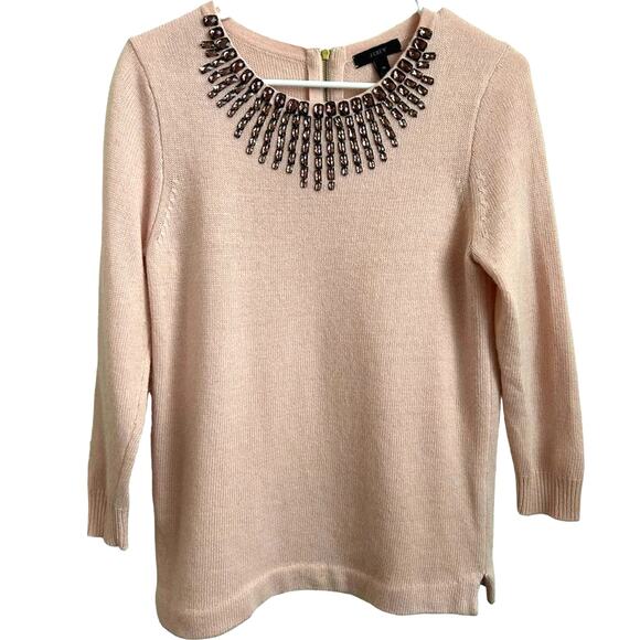 J.Crew Starburst Embellished Wool Sweater XS Pink Preppy Career Glam Statement - Picture 3 of 12